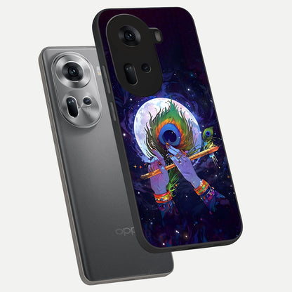  Krishna Hands Art phone case For Oppo Reno 11 5G showing premium glass back cover with detailed artwork