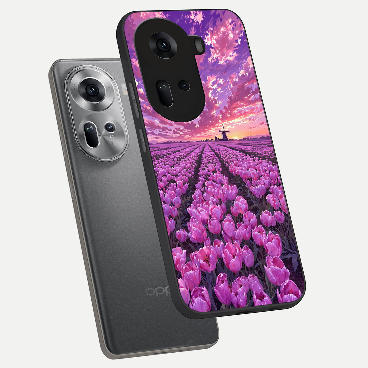  Lavender Dream Skies phone case For Oppo Reno 11 5G showing premium glass back cover with detailed artwork