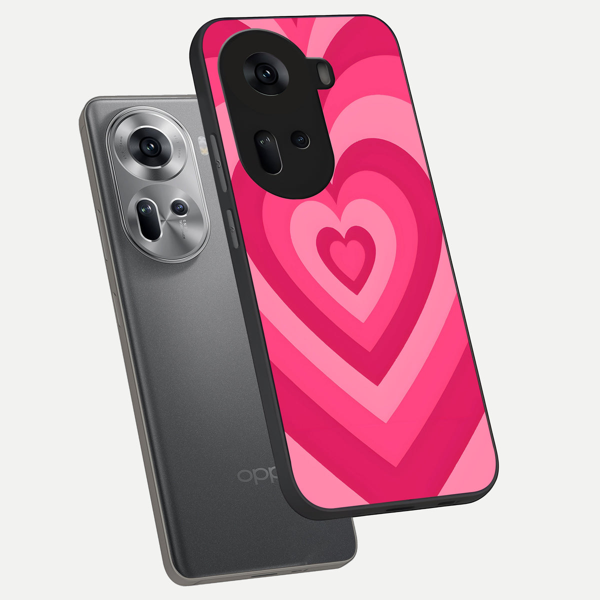  Layered Love Hearts phone case For Oppo Reno 11 5G showing premium glass back cover with detailed artwork