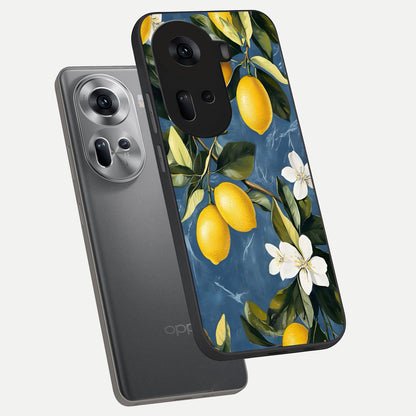  Lemon Dream Garden phone case For Oppo Reno 11 5G showing premium glass back cover with detailed artwork