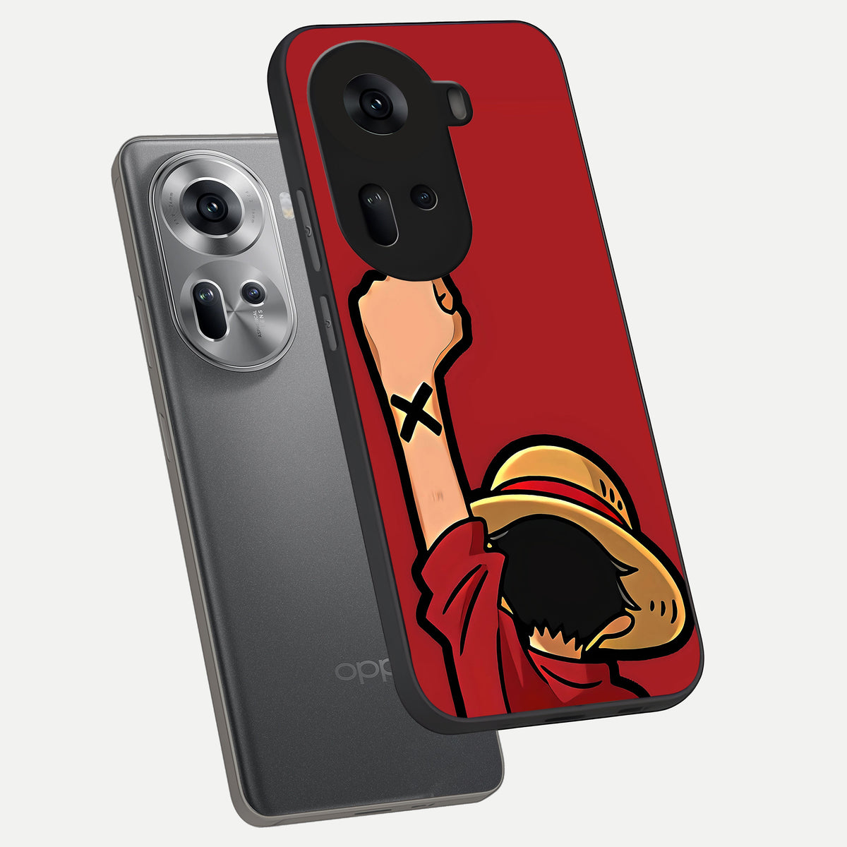  Luffy X Spirit phone case For Oppo Reno 11 5G showing premium glass back cover with detailed artwork