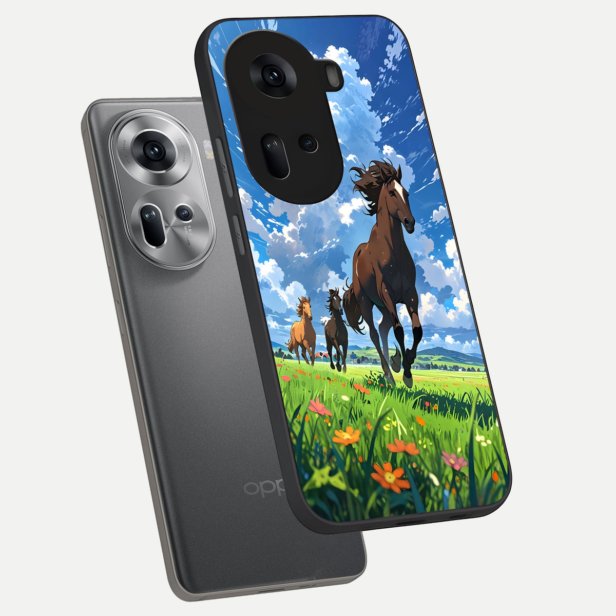  Majestic Horses Galloping phone case For Oppo Reno 11 5G showing premium glass back cover with detailed artwork