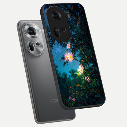  Midnight Bloom Glow phone case For Oppo Reno 11 5G showing premium glass back cover with detailed artwork