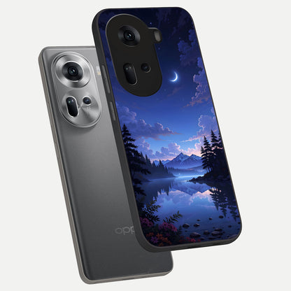  Midnight Lake Peace phone case For Oppo Reno 11 5G showing premium glass back cover with detailed artwork
