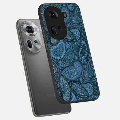  Midnight Paisley Glow phone case For Oppo Reno 11 5G showing premium glass back cover with detailed artwork