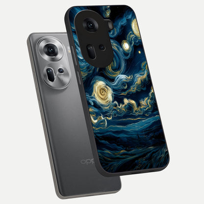  Midnight Sky Whirl phone case For Oppo Reno 11 5G showing premium glass back cover with detailed artwork
