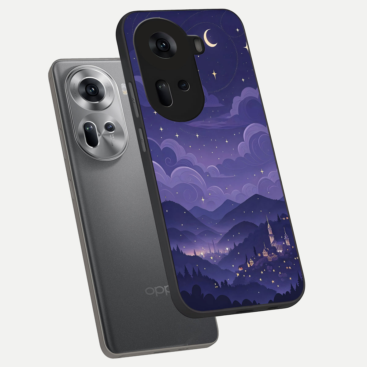  Minimal Night View phone case For Oppo Reno 11 5G showing premium glass back cover with detailed artwork