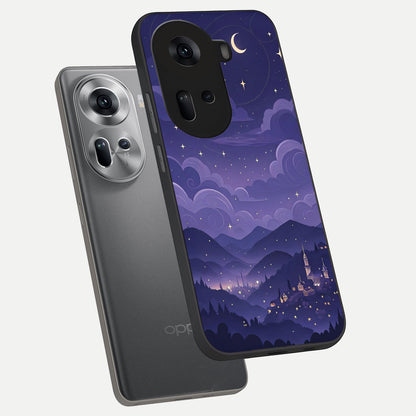  Minimal Night View phone case For Oppo Reno 11 5G showing premium glass back cover with detailed artwork