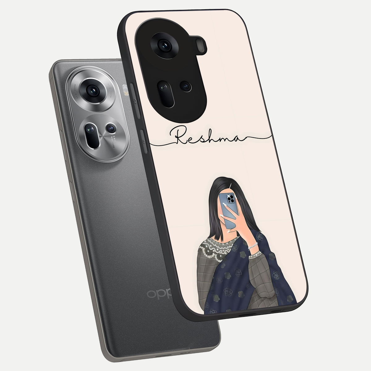  Mirror Mood Muse With Custom Name phone case For Oppo Reno 11 5G showing premium glass back cover with detailed artwork