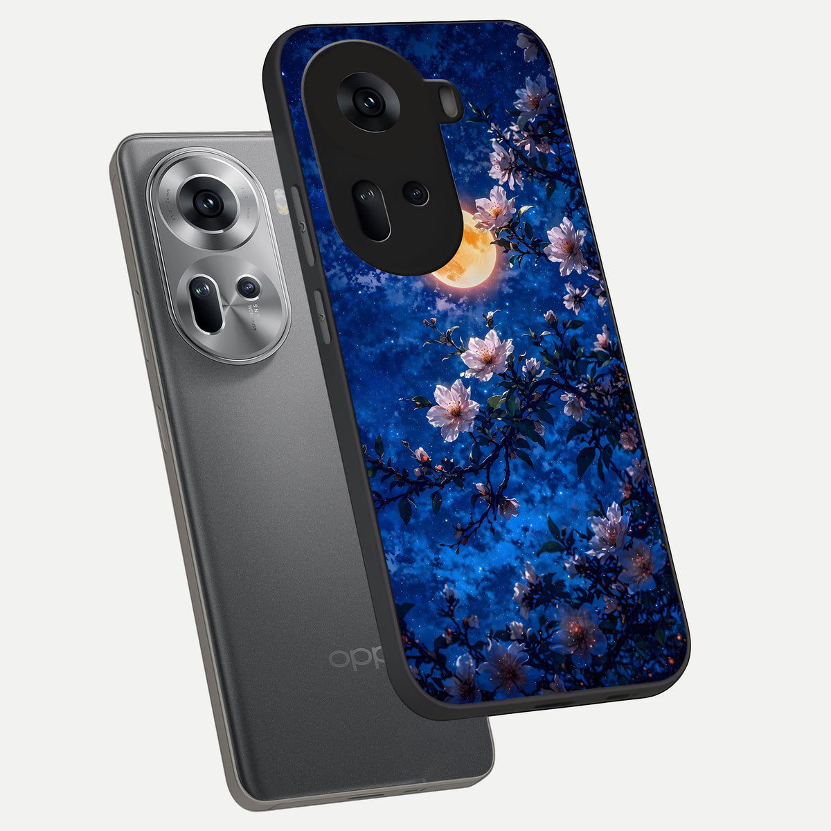  Moonlit Blossoms Night phone case For Oppo Reno 11 5G showing premium glass back cover with detailed artwork