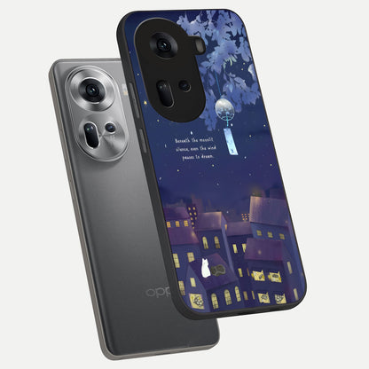  Moonlit Cat Silence phone case For Oppo Reno 11 5G showing premium glass back cover with detailed artwork