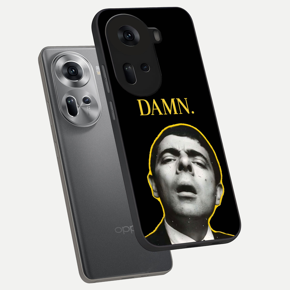  Mr Bean Damn phone case For Oppo Reno 11 5G showing premium glass back cover with detailed artwork