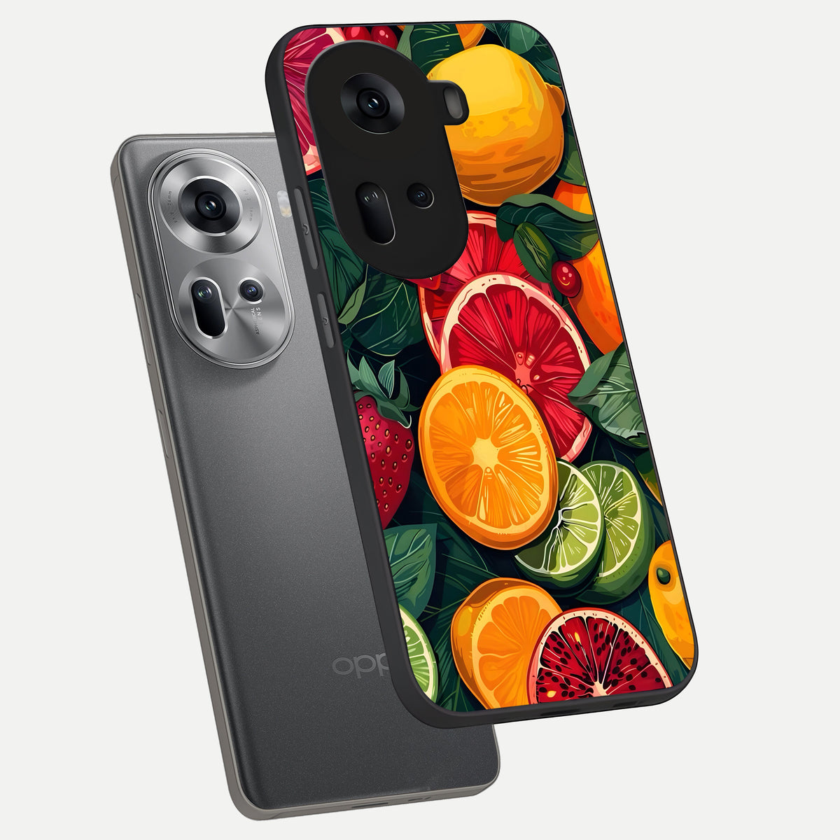  Multiple Fruits phone case For Oppo Reno 11 5G showing premium glass back cover with detailed artwork