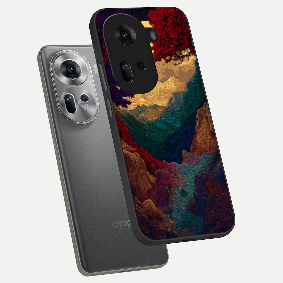  Mystic Valley Light phone case For Oppo Reno 11 5G showing premium glass back cover with detailed artwork