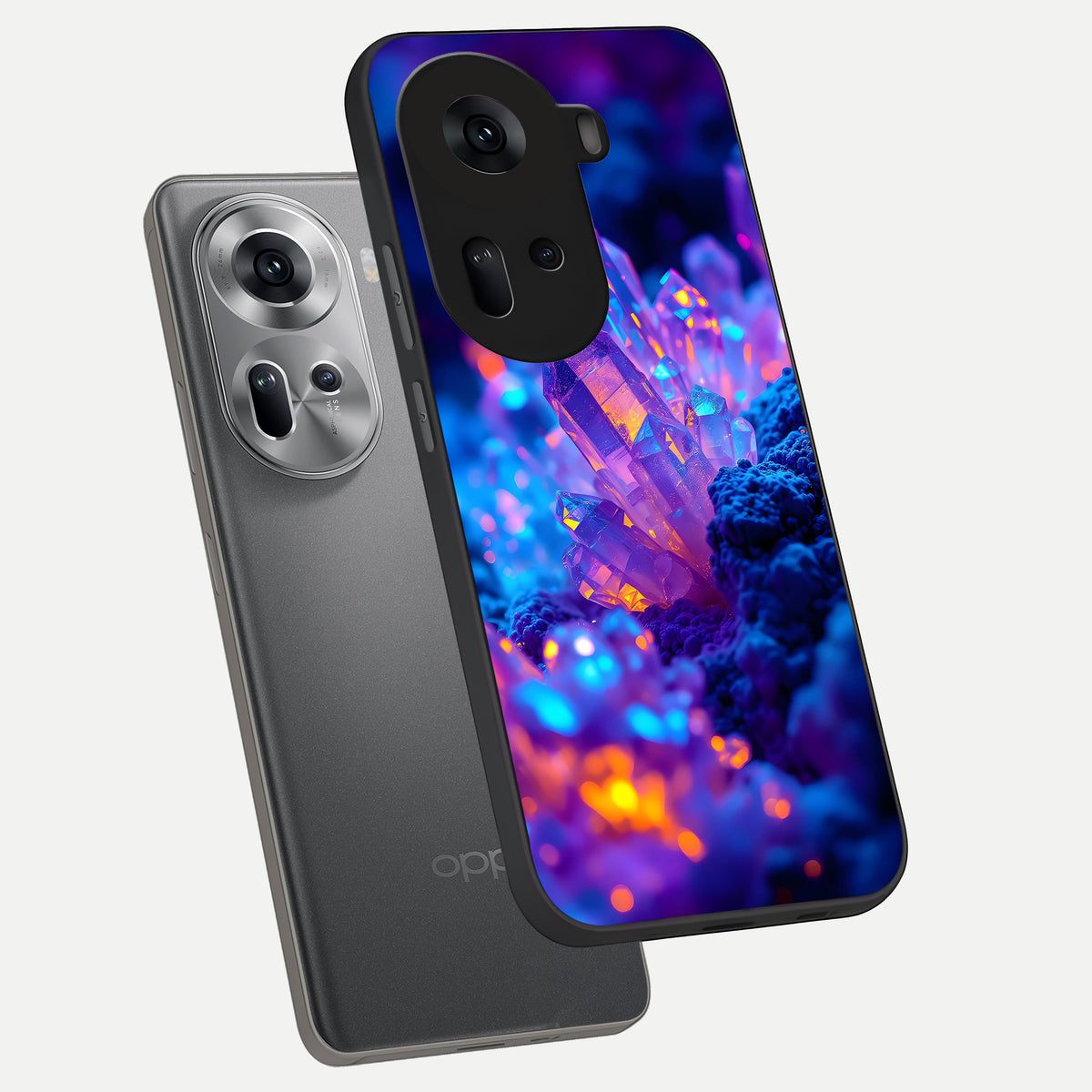 Neon Aura Shards phone case For Oppo Reno 11 5G showing premium glass back cover with detailed artwork