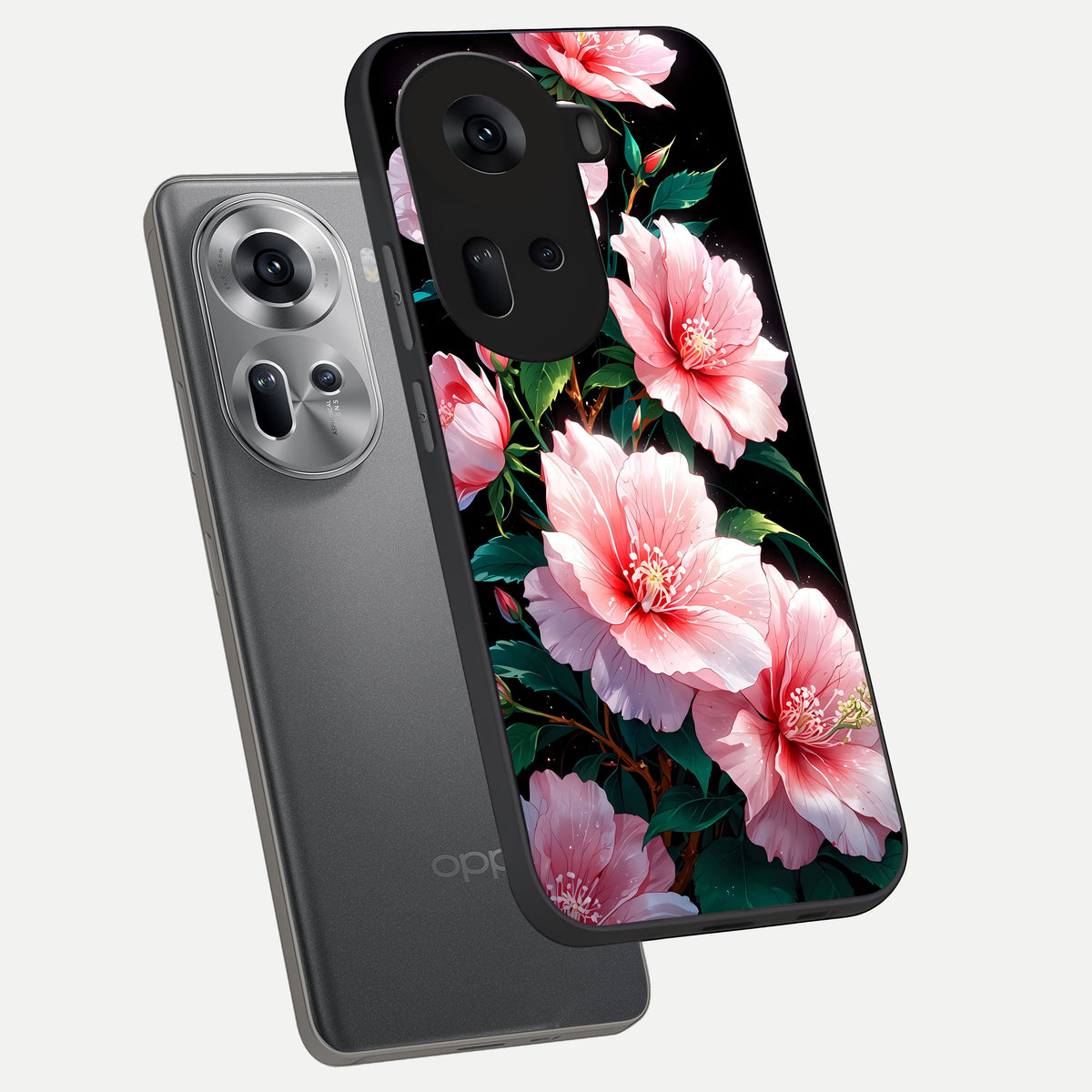  Peach Flower phone case For Oppo Reno 11 5G showing premium glass back cover with detailed artwork