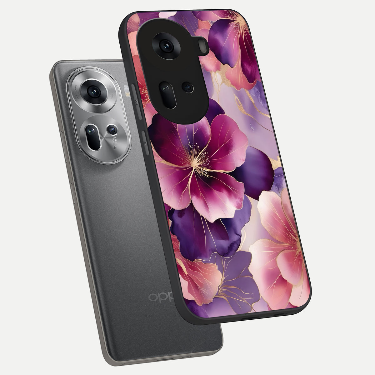  Pink Bouquet Florals phone case For Oppo Reno 11 5G showing premium glass back cover with detailed artwork