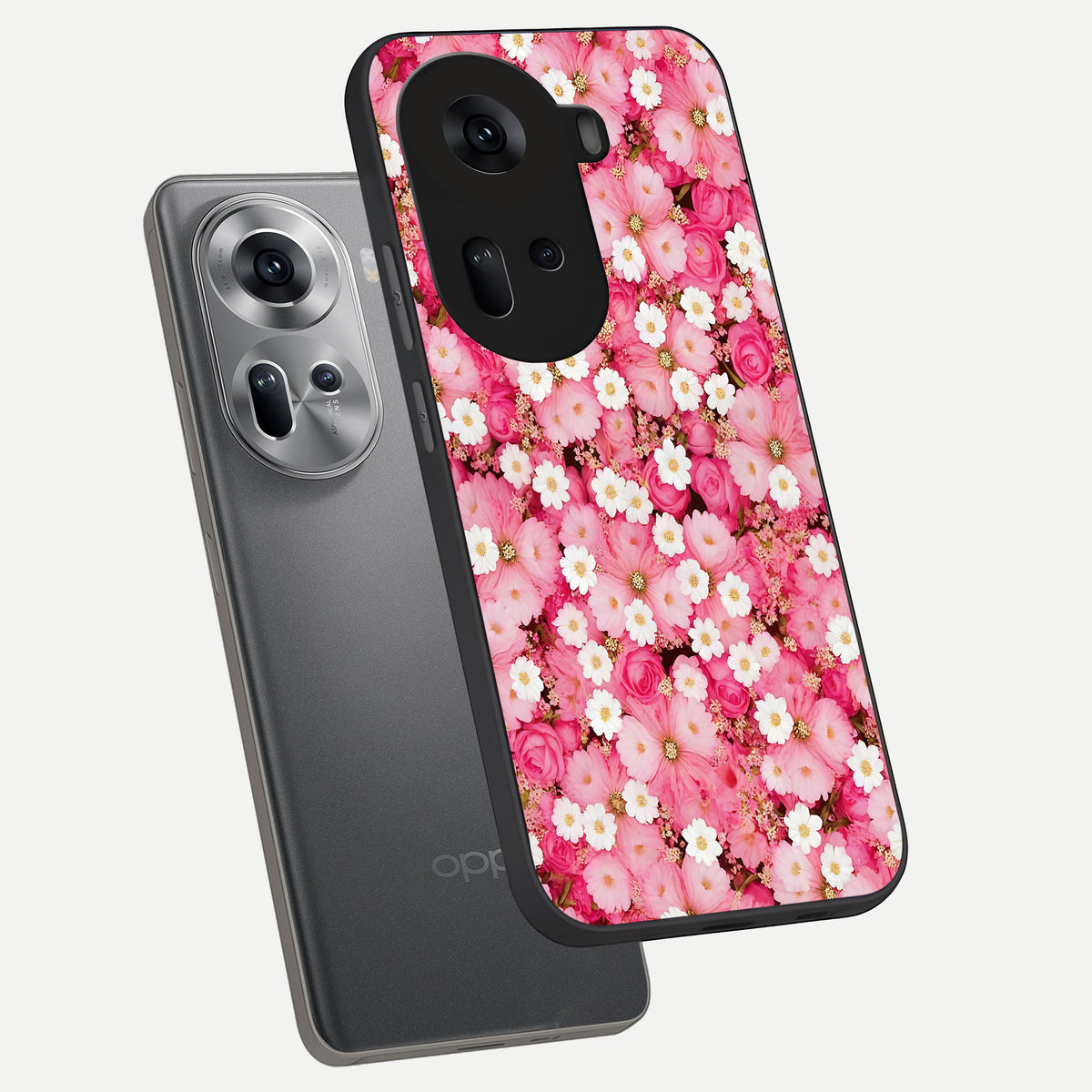  Pink Daisy Bliss phone case For Oppo Reno 11 5G showing premium glass back cover with detailed artwork