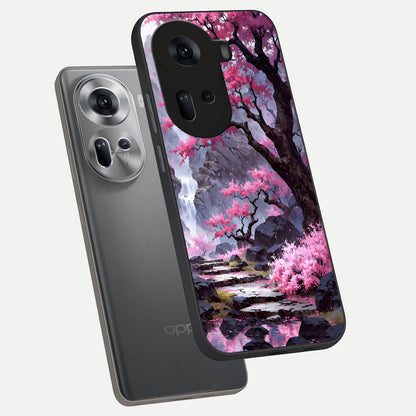  Pink Sunflower Glow phone case For Oppo Reno 11 5G showing premium glass back cover with detailed artwork