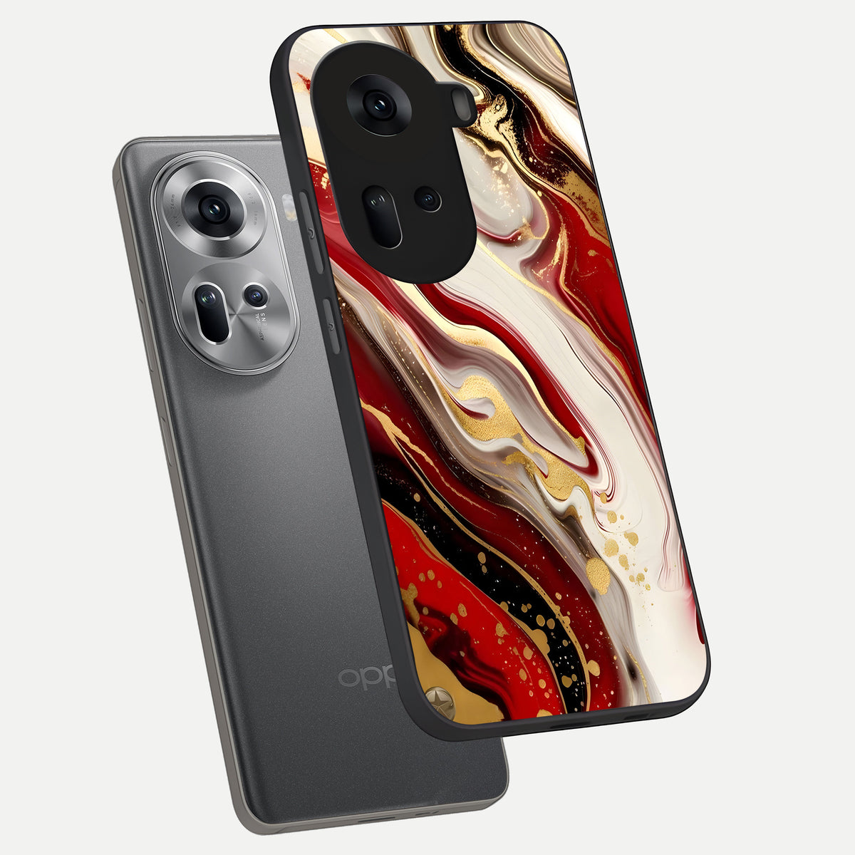  Red And White Marble phone case For Oppo Reno 11 5G showing premium glass back cover with detailed artwork