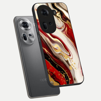  Red And White Marble phone case For Oppo Reno 11 5G showing premium glass back cover with detailed artwork