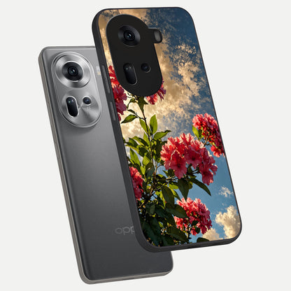  Red Bloom Skies phone case For Oppo Reno 11 5G showing premium glass back cover with detailed artwork