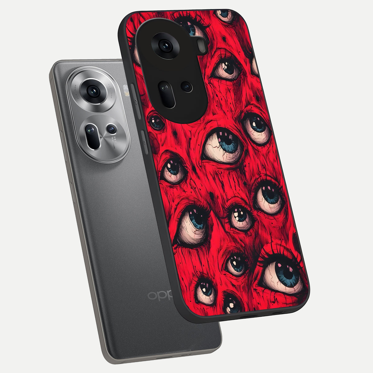  Red Eyes Pattern phone case For Oppo Reno 11 5G showing premium glass back cover with detailed artwork