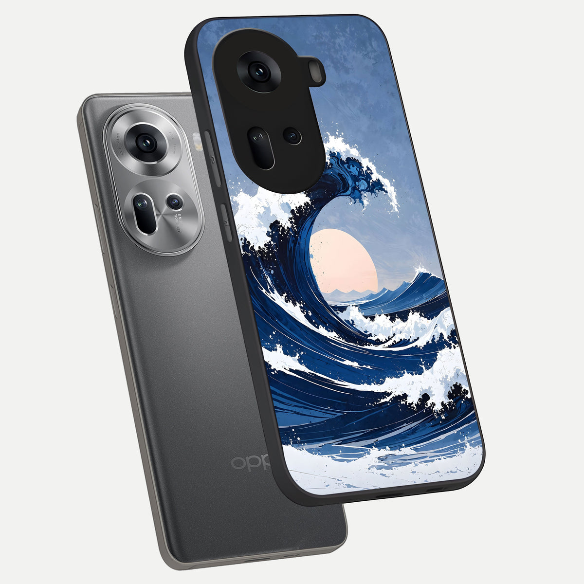  Rising Tide Power phone case For Oppo Reno 11 5G showing premium glass back cover with detailed artwork