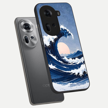  Rising Tide Power phone case For Oppo Reno 11 5G showing premium glass back cover with detailed artwork