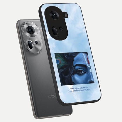  Spiritual Krishna phone case For Oppo Reno 11 5G showing premium glass back cover with detailed artwork