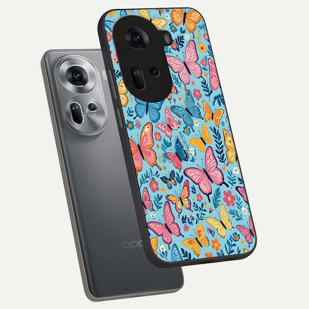  Spring Wing Garden phone case For Oppo Reno 11 5G showing premium glass back cover with detailed artwork