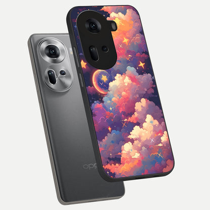  Starlit Dream Clouds phone case For Oppo Reno 11 5G showing premium glass back cover with detailed artwork
