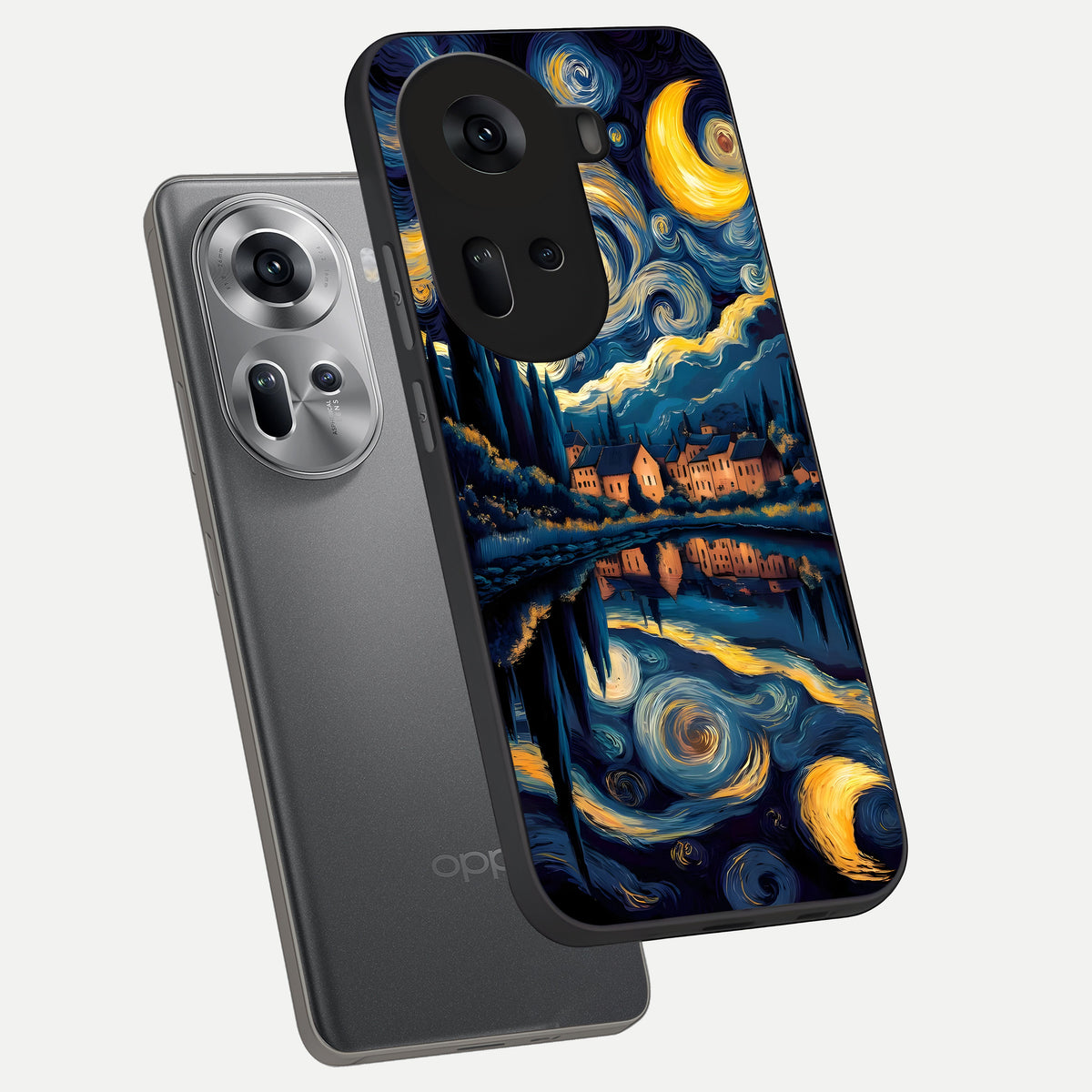  Starry Sky Serenity phone case For Oppo Reno 11 5G showing premium glass back cover with detailed artwork