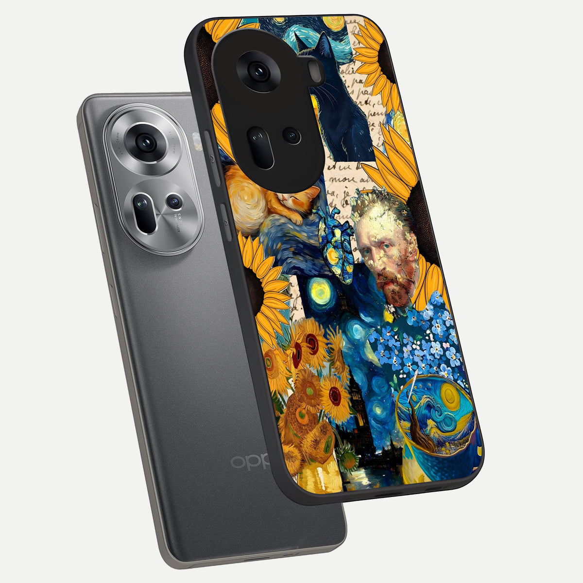  Sunflower Chic Mood Custom Name phone case For Oppo Reno 11 5G showing premium glass back cover with detailed artwork