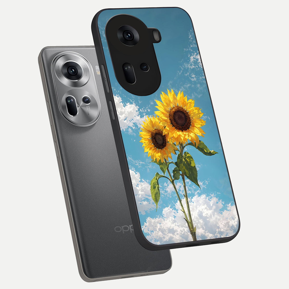  Sunlit Daisy Glow phone case For Oppo Reno 11 5G showing premium glass back cover with detailed artwork