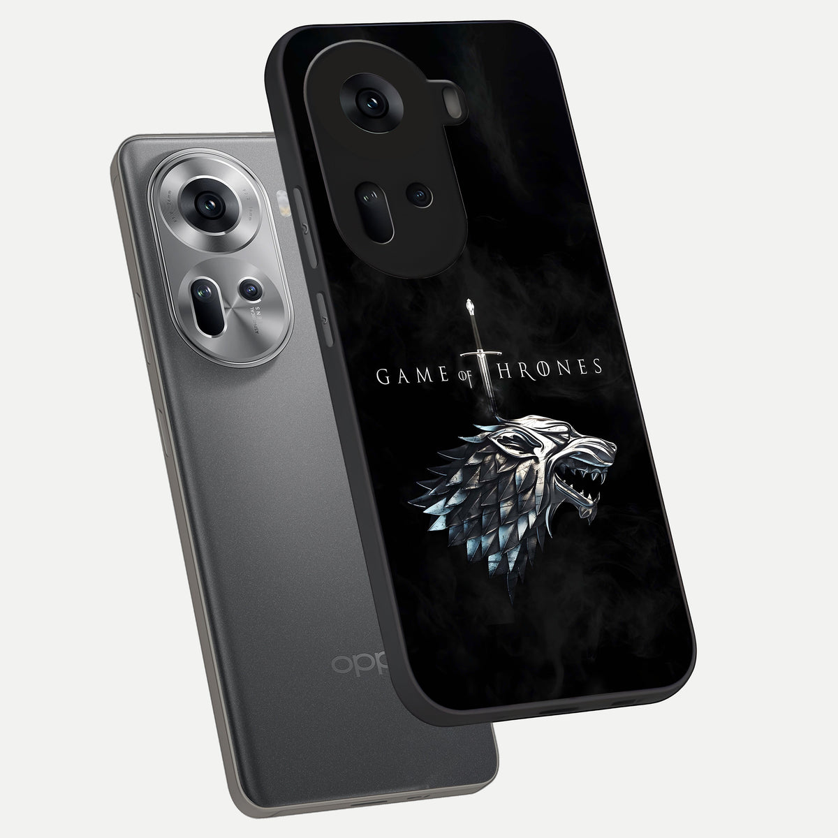  Throne Wolf Legacy phone case For Oppo Reno 11 5G showing premium glass back cover with detailed artwork