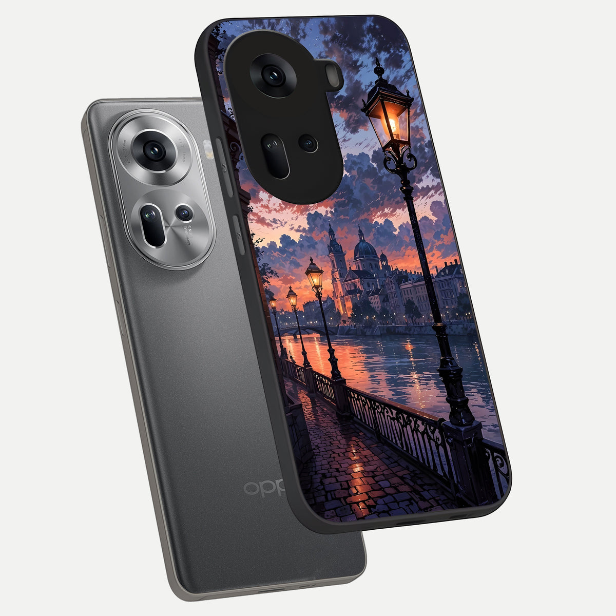 Twilight River Lights phone case For Oppo Reno 11 5G showing premium glass back cover with detailed artwork