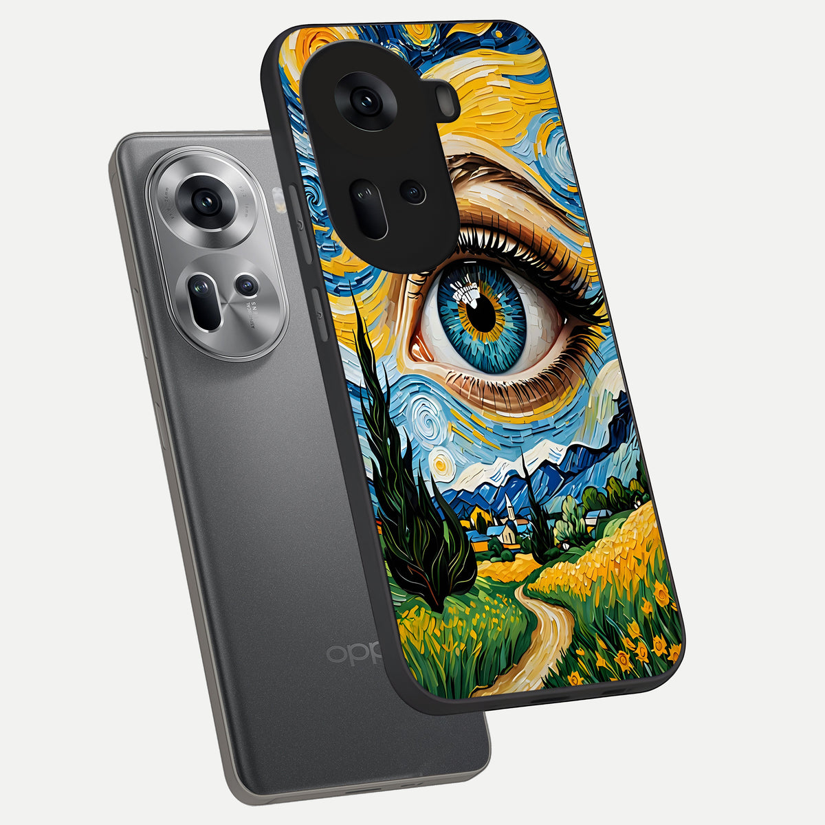  Van Gogh Eye phone case For Oppo Reno 11 5G showing premium glass back cover with detailed artwork