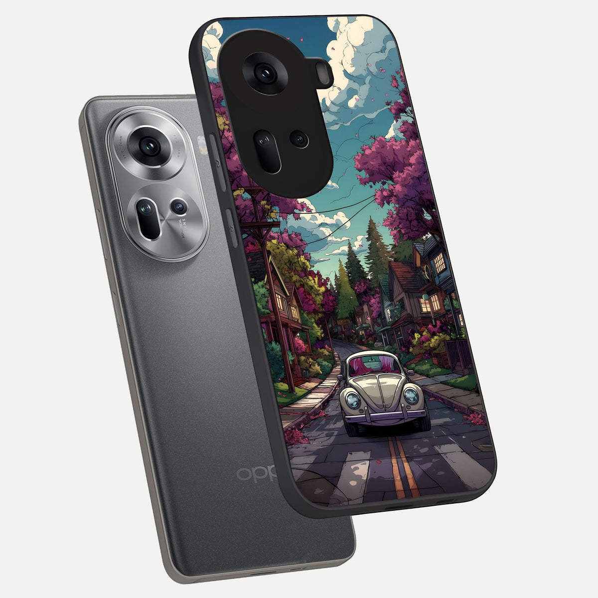  Vintage Street Drive phone case For Oppo Reno 11 5G showing premium glass back cover with detailed artwork
