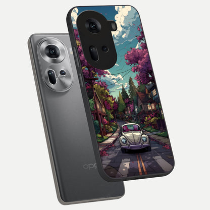  Vintage Street Drive phone case For Oppo Reno 11 5G showing premium glass back cover with detailed artwork
