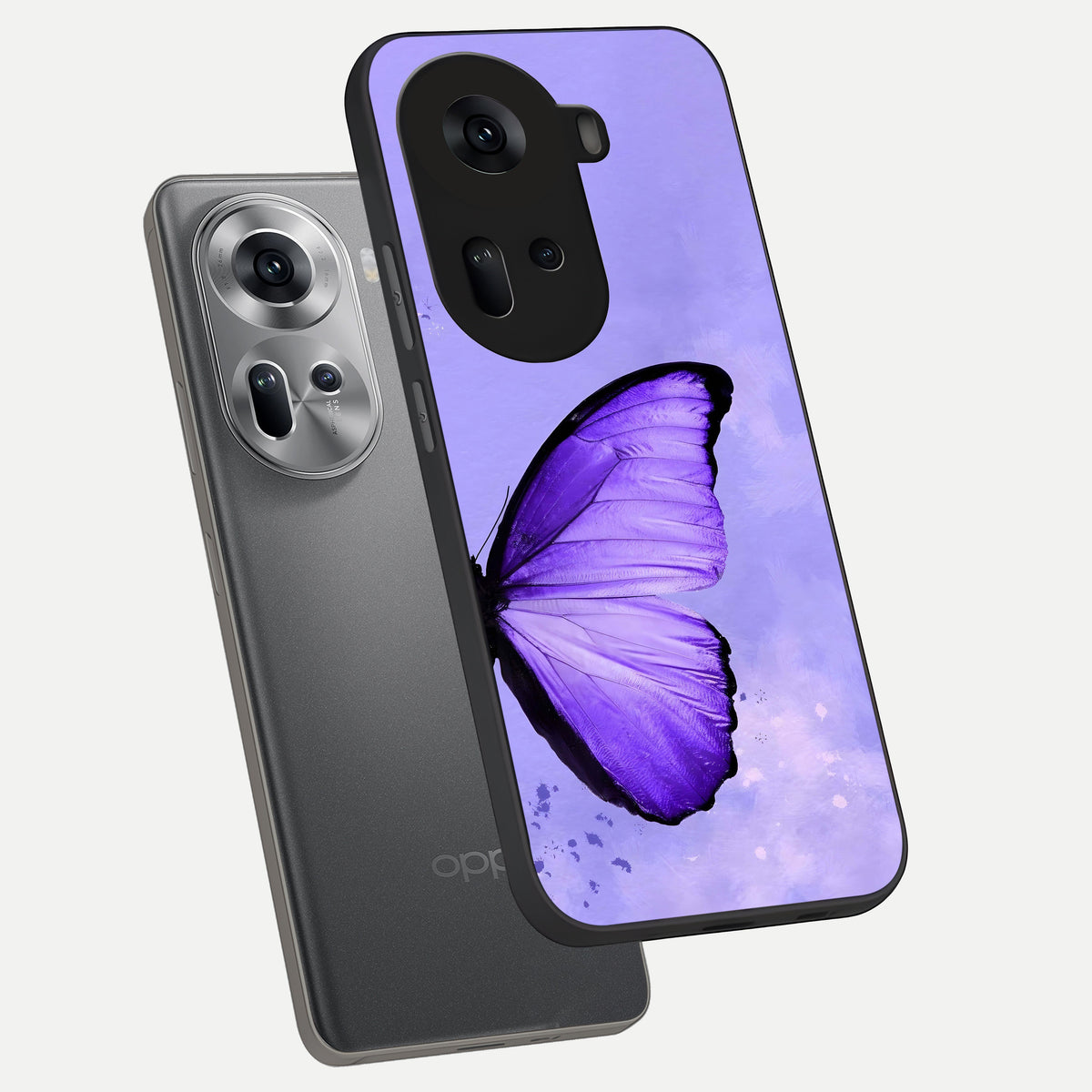  Violet Dream Wing phone case For Oppo Reno 11 5G showing premium glass back cover with detailed artwork