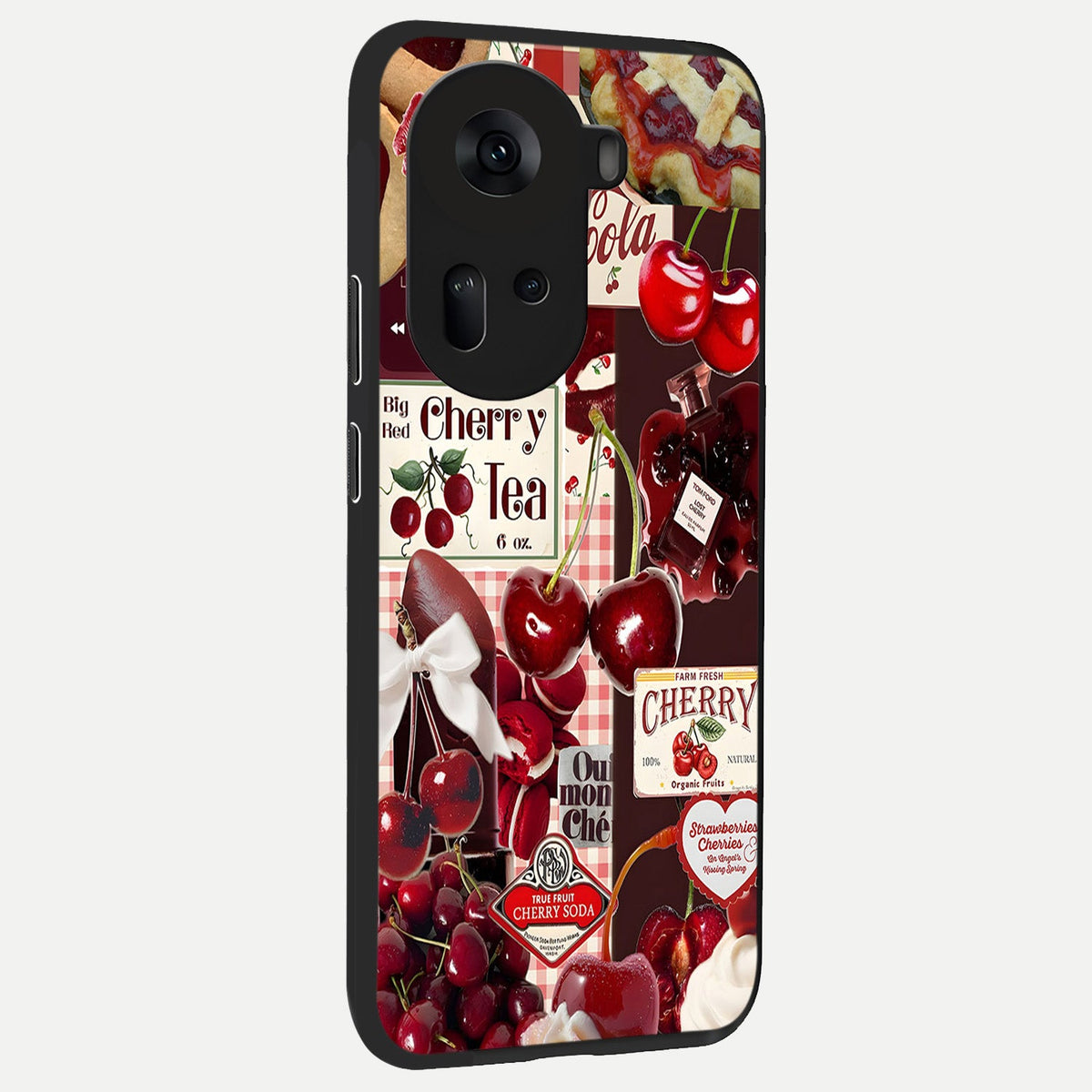  Aesthetic Cherry Tea back cover For Oppo Reno 11 5G slim fit glass case with vibrant aesthetic design