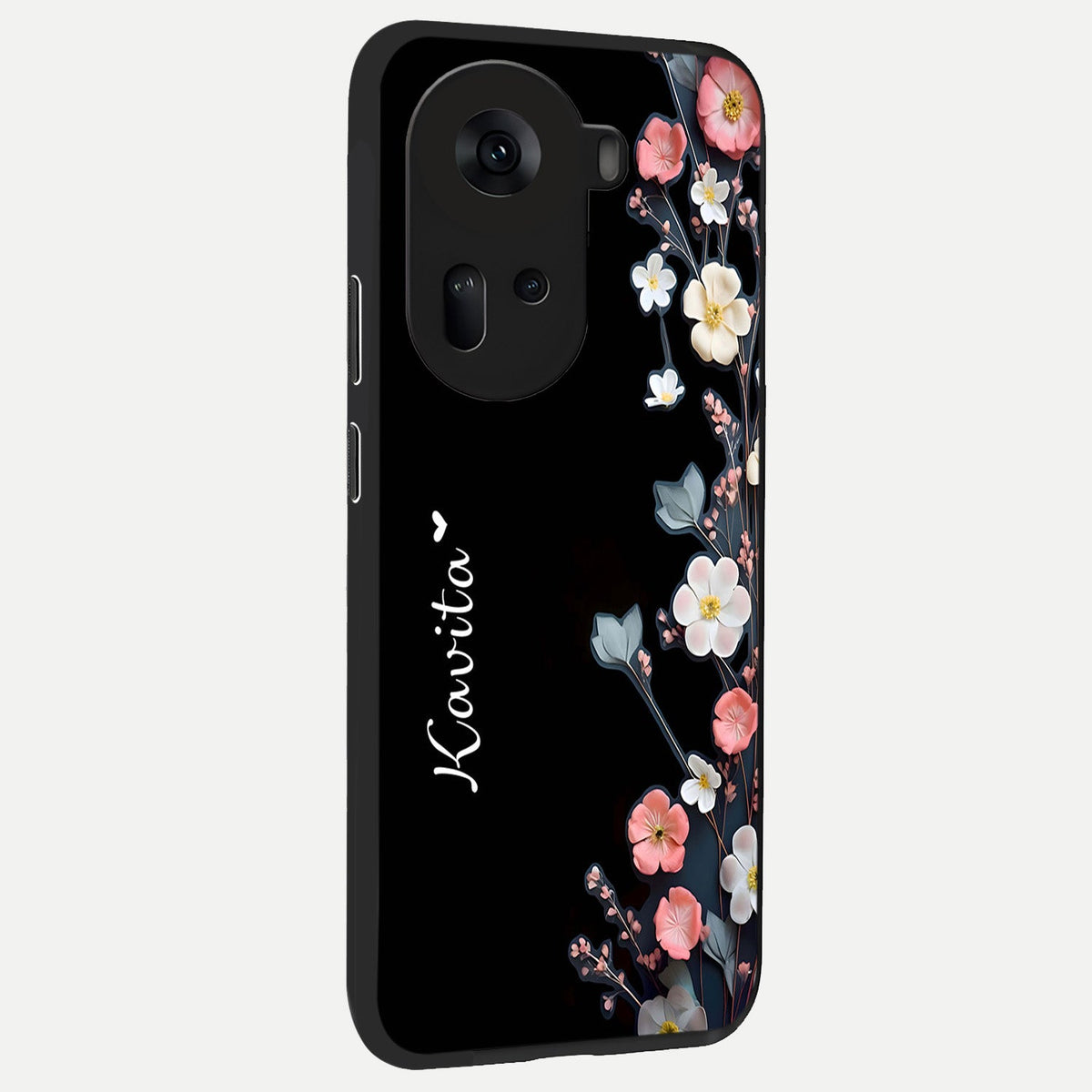  Black Elegance Floral Custom Name back cover For Oppo Reno 11 5G slim fit glass case with vibrant aesthetic design