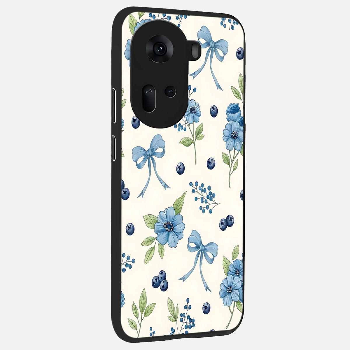  Blue Flower And Bow back cover For Oppo Reno 11 5G slim fit glass case with vibrant aesthetic design