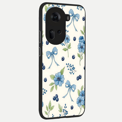  Blue Flower And Bow back cover For Oppo Reno 11 5G slim fit glass case with vibrant aesthetic design