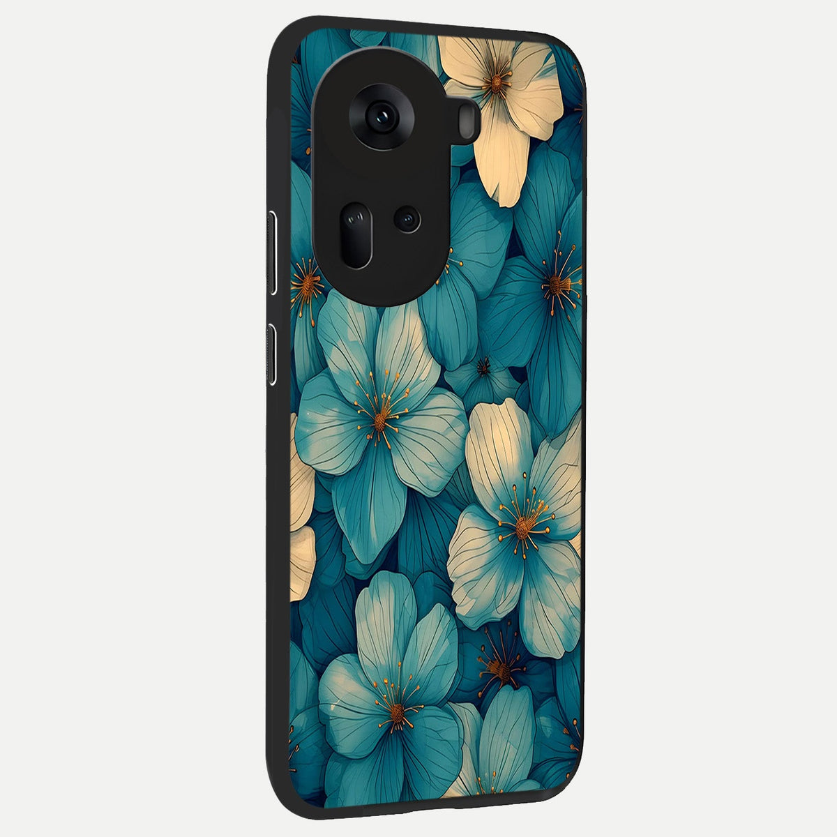  Blue Shade Floral back cover For Oppo Reno 11 5G slim fit glass case with vibrant aesthetic design