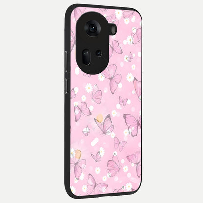  Blush Butterfly Garden back cover For Oppo Reno 11 5G slim fit glass case with vibrant aesthetic design
