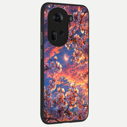  Celestial Sakura Sunset back cover For Oppo Reno 11 5G slim fit glass case with vibrant aesthetic design
