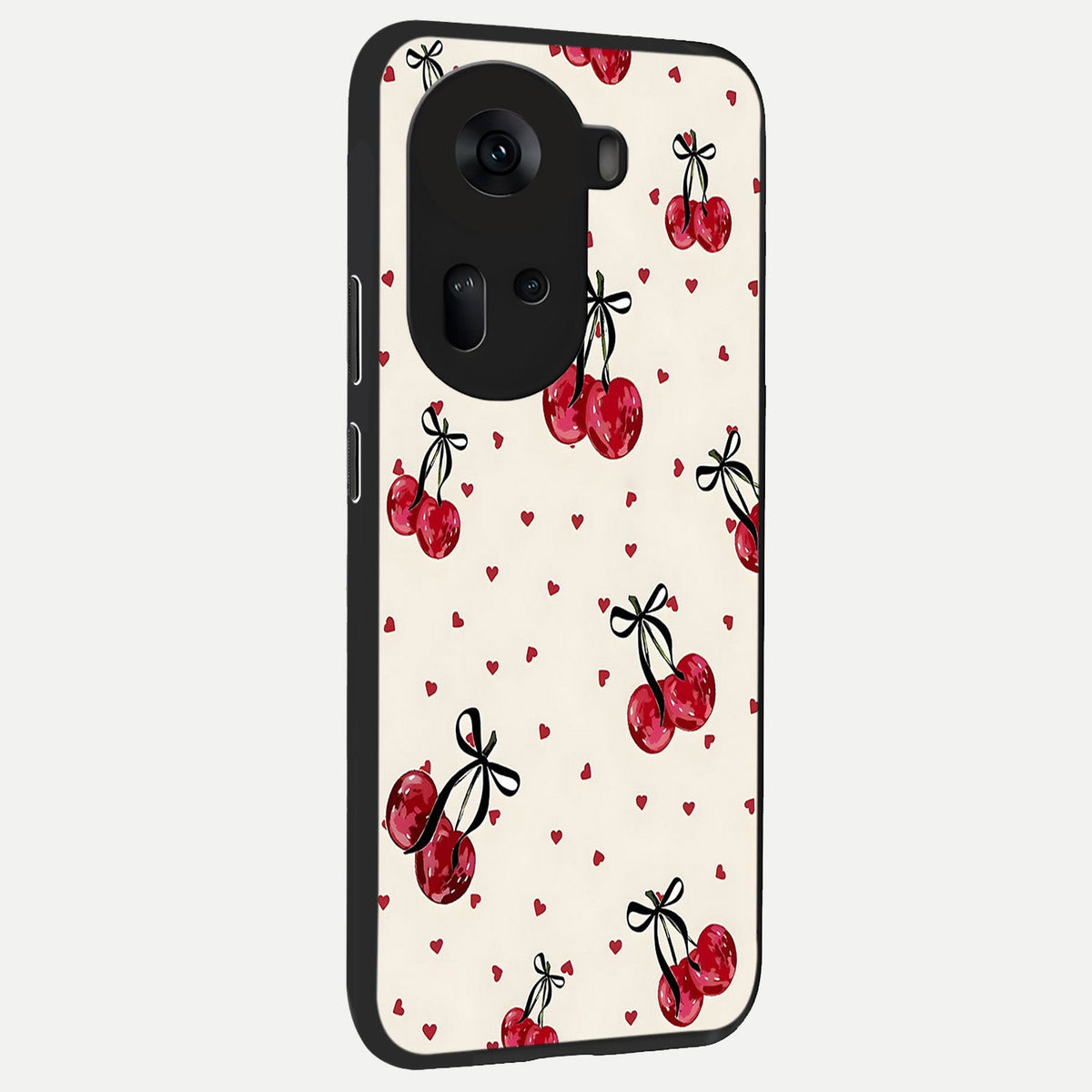  Cherry Heart Bow back cover For Oppo Reno 11 5G slim fit glass case with vibrant aesthetic design