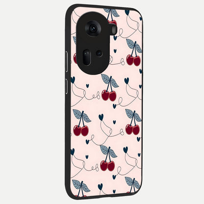  Cherry Heart Line back cover For Oppo Reno 11 5G slim fit glass case with vibrant aesthetic design